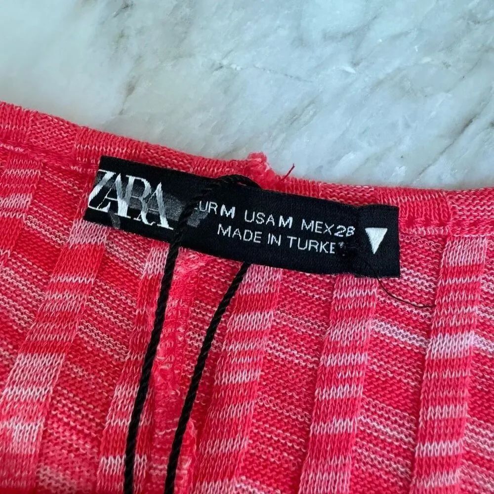 Zara hot pink space dye knit cut out back ribbed stretch dress size M - Picture 4 of 6